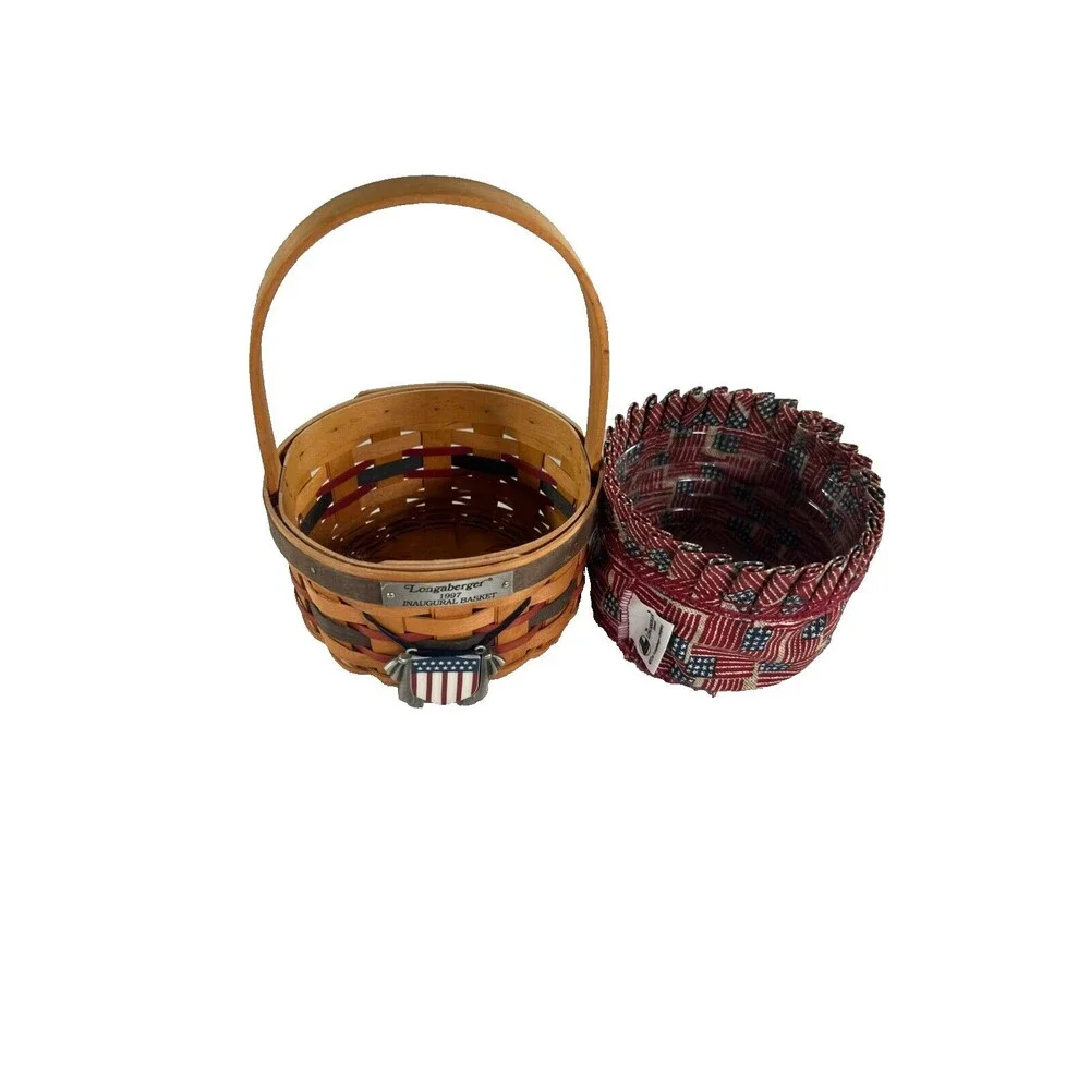 1997 Longaberger Inaugural Basket w/Flag Liner, Protector & Tie-On 5.5